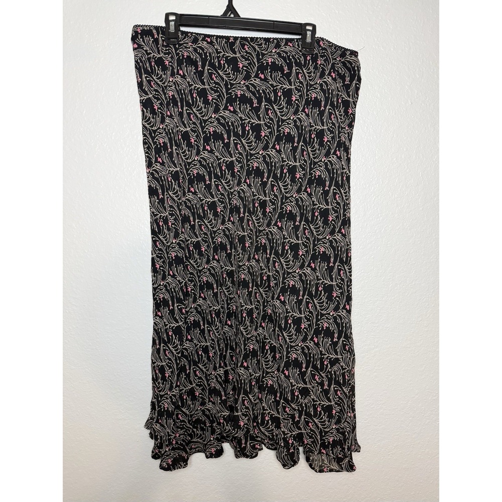 Floral Ruffle Lined Long A-Line Skirt Black Pink White Size 16 by JM Collection